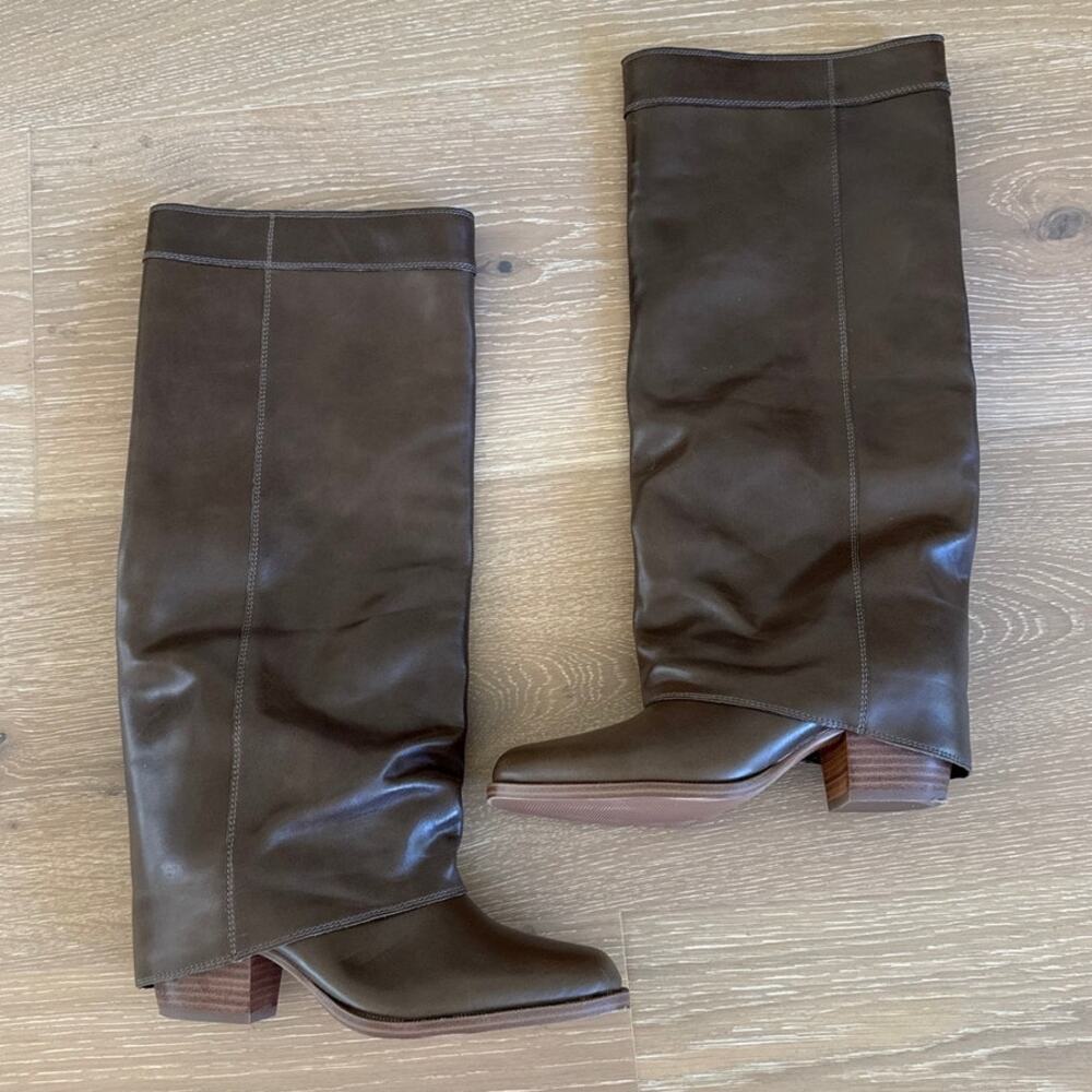 Steve Madden Fold Over Leather Boots Winnick Size US6.5 Brown